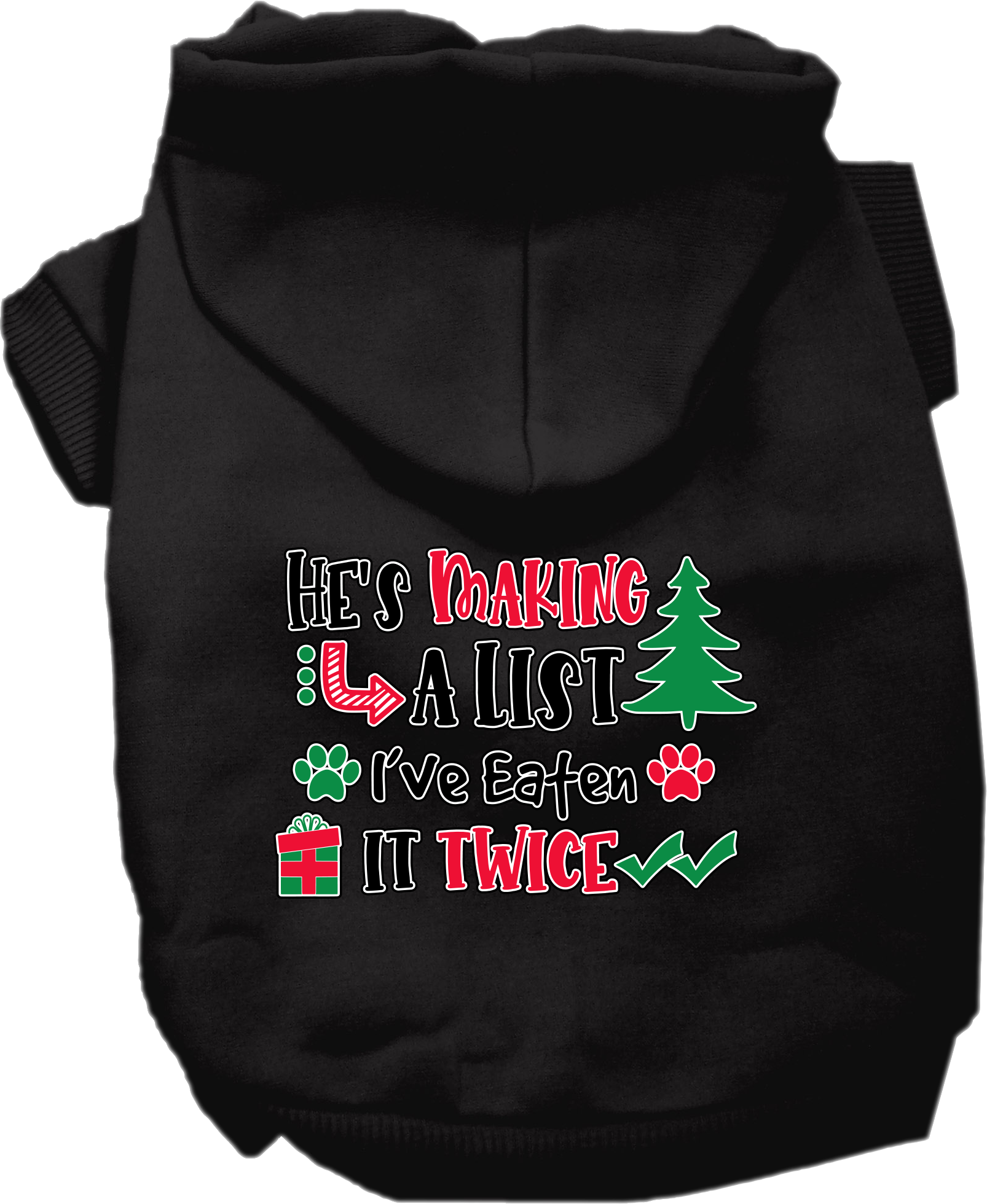 He's Making a List... Screen Print Dog Hoodie Black Size MD